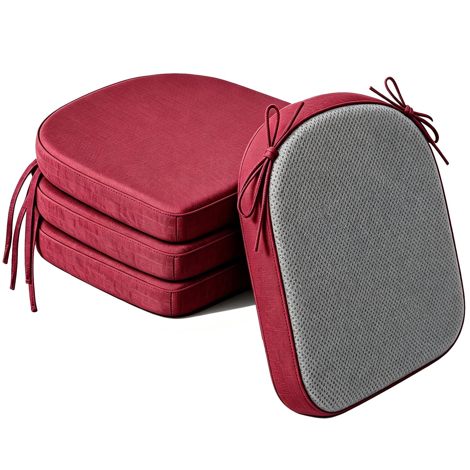Cafusesdd Cafusedd Non-Slip Bottom with Ties Patio Chair Cushions, 4 Psc U-Shaped Splash-Proof Seat Cushion, Patio Cushions for Outdoor & Indoor Different Chairs(Burgundy,20''*18'')