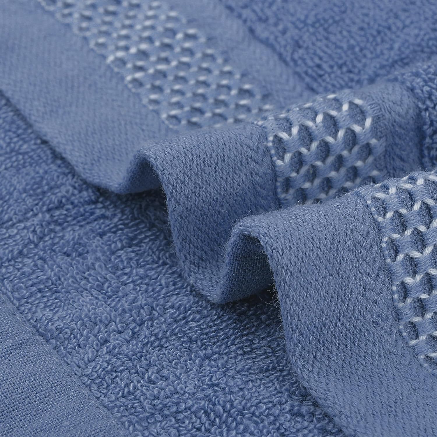 6 Pack Cotton Washcloths for Face, Waffle Checkered Design Face Towels, Multi-Purpose Absorbent Wash Cloths for Bathroom 14" x 14" Blue