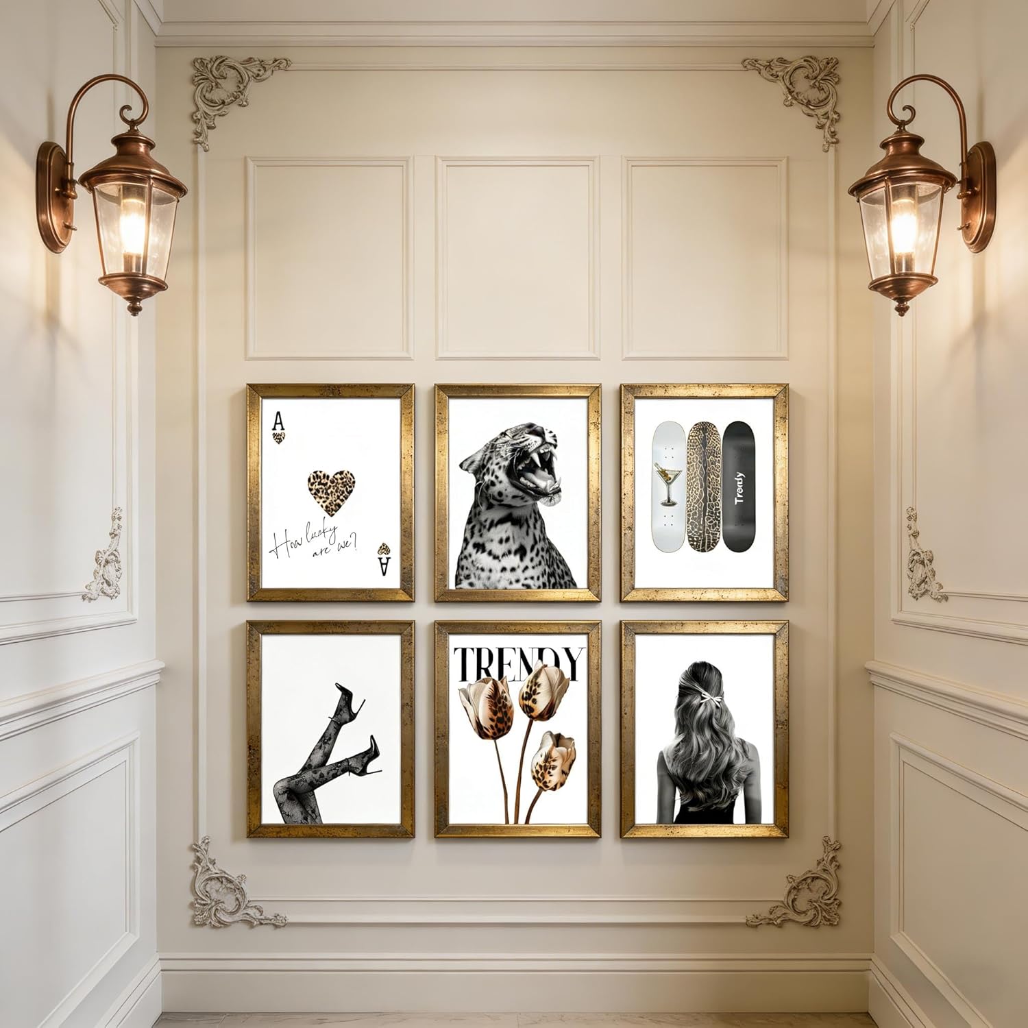 6Pcs Trendy Leopard Wall Art Funky Preppy Cheetah Paintings Pictures Wall Decor Stockholm Preppy Leopard Posters Print Artwork for Girls Bedroom Apartment Dorm Home Decoration Unframed