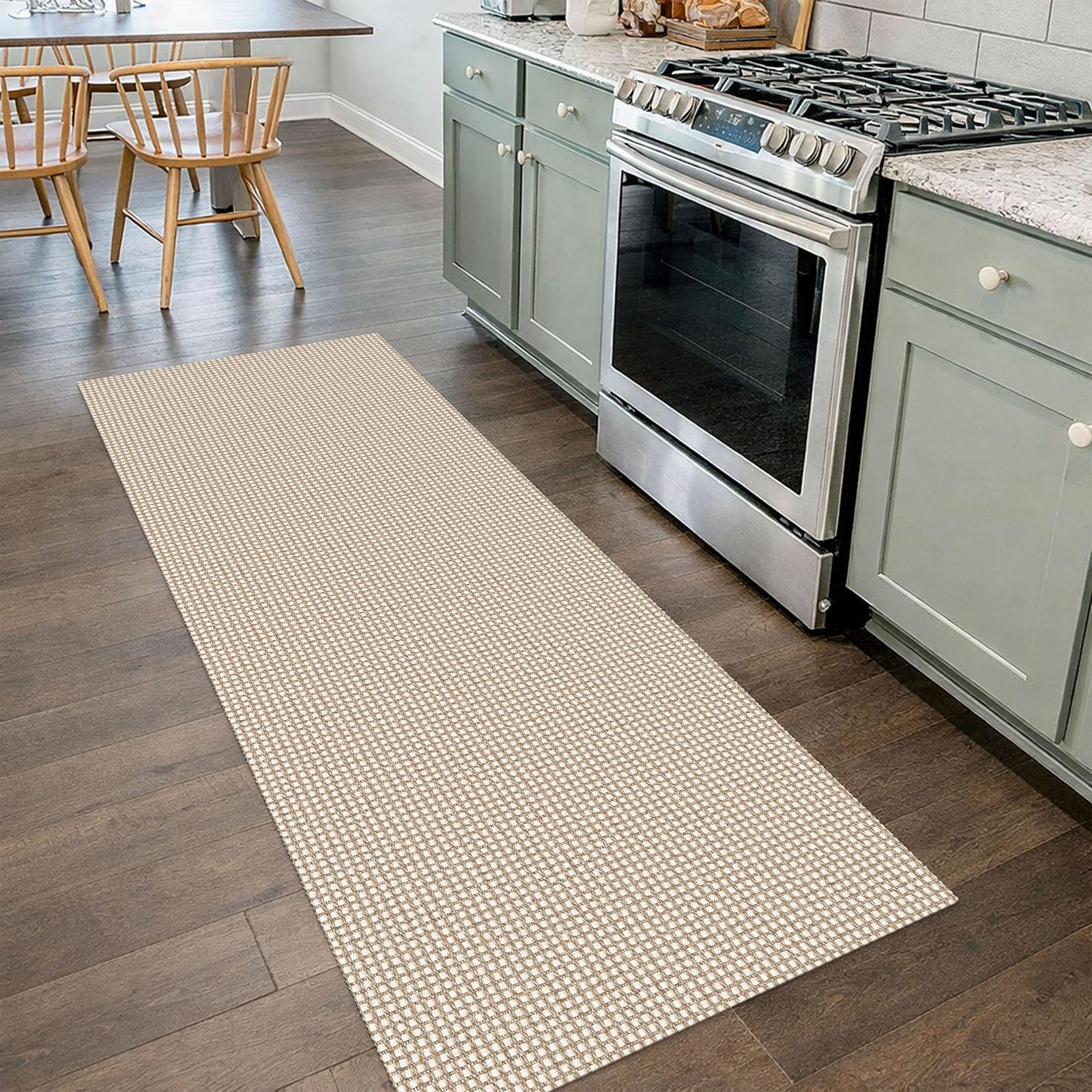 IOHOUZE Washable Runner Rug 2x7 Non Slip Runners for Hallways Entryway Runner Indoor, Kitchen Rugs Woven Cotton Floor Carpet for Kitchen Hall Entrance Bedroom, Cream/Beige