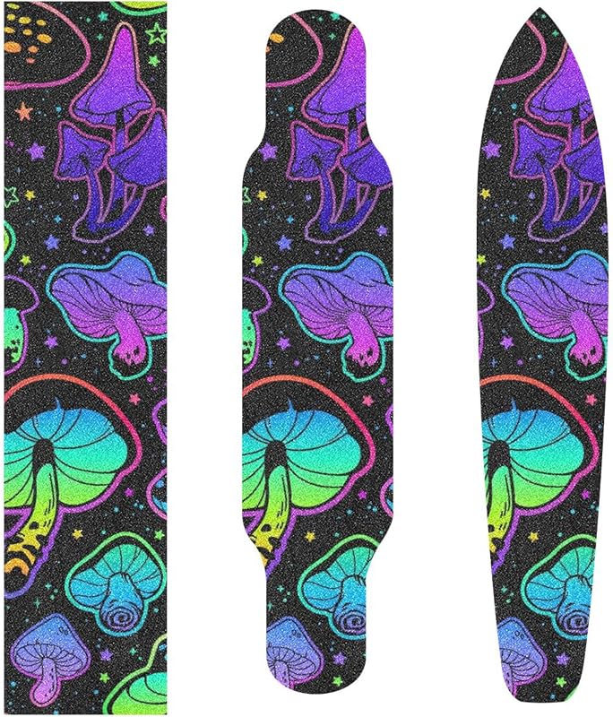Psychedelic Mushrooms Skateboard Grip Tape 10" x 40" Bubble Free Waterproof Skateboard Grip Tape Sheet Non Slip Griptape for Skateboard Longboard