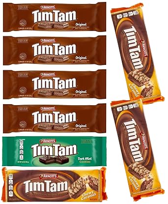 Variety Pack - Tim Tam Original, Dark Mint, Chewy Caramel Value Pack of 8 x 200g Australian Chocolate Cookie Biscuits, Deliciousness Treats