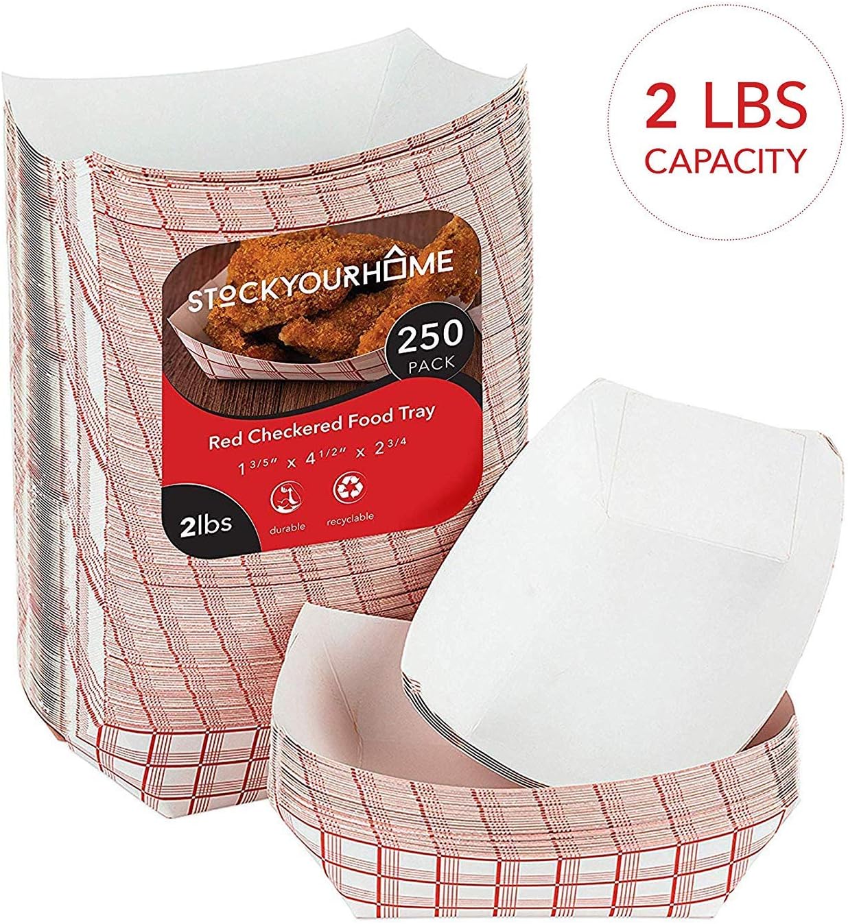 Stock Your Home Medium Paper Food Boats, 250 Pack, Red & White Checkered, 2 Lb Capacity, 4.5 x 2.75 x 1.75 in