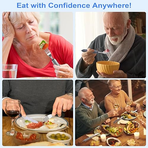 Miniatura 4 de Utensilios adaptativos, utensilios con peso para temblores de manos, utensilios para pacientes con Parkinson, ancianos, artritis, agarre débil,