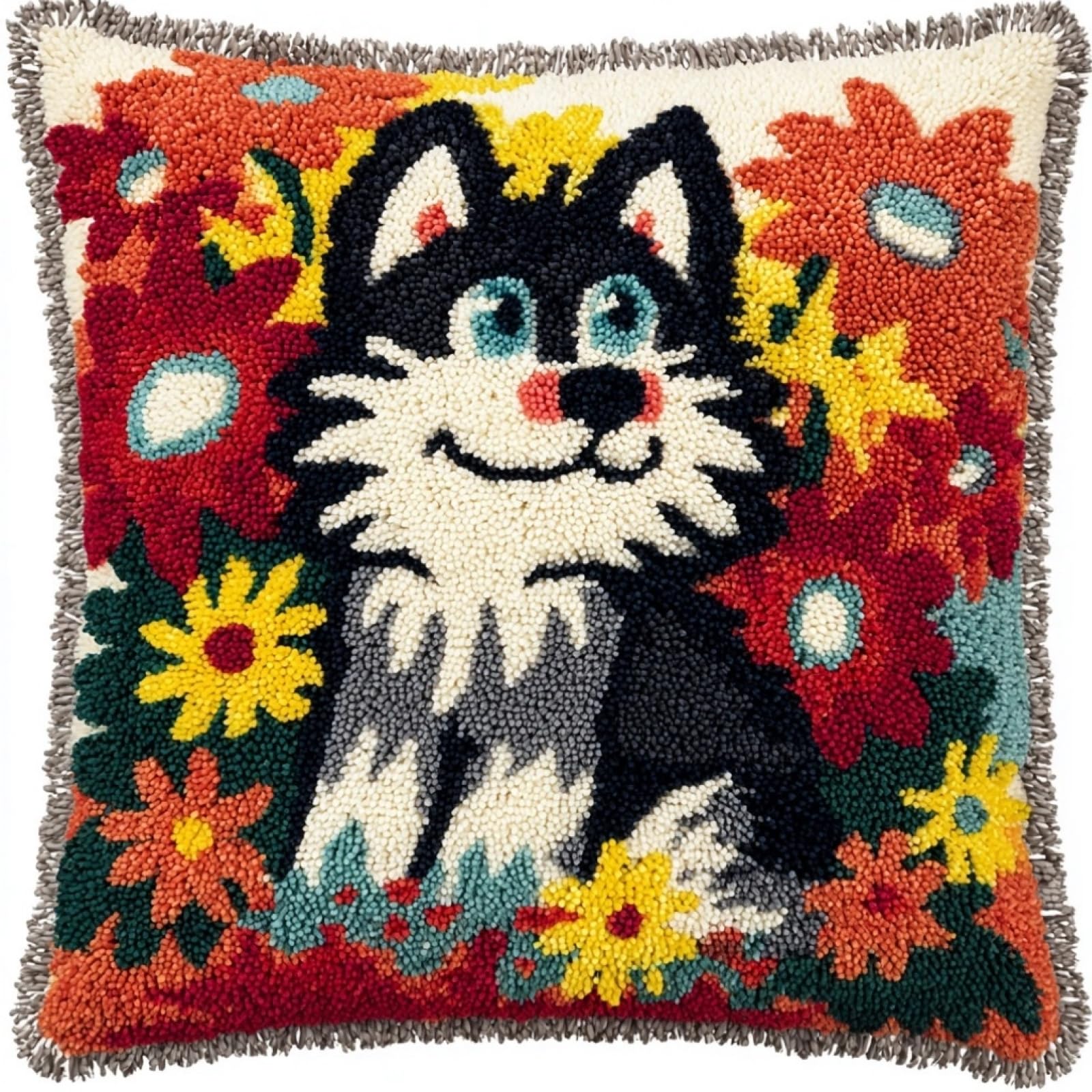 AxiangziK Latch Hook Cushion Kits for Adults,Flowers and Wolves