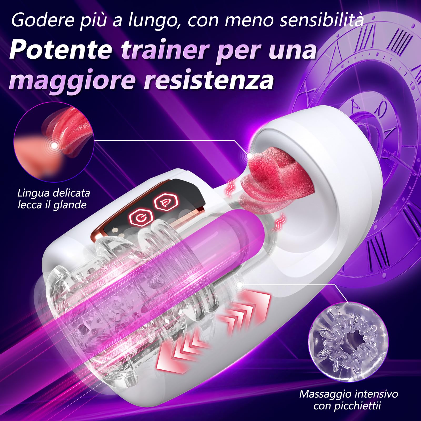 Masturvatore per Uomo Pene Sex Toys - Masturbatore Uomo con 10 di Spinta e 10 Modalità di Leccata di Lingua Vibratoriper per Uomini Allenatore del Pene Maschile