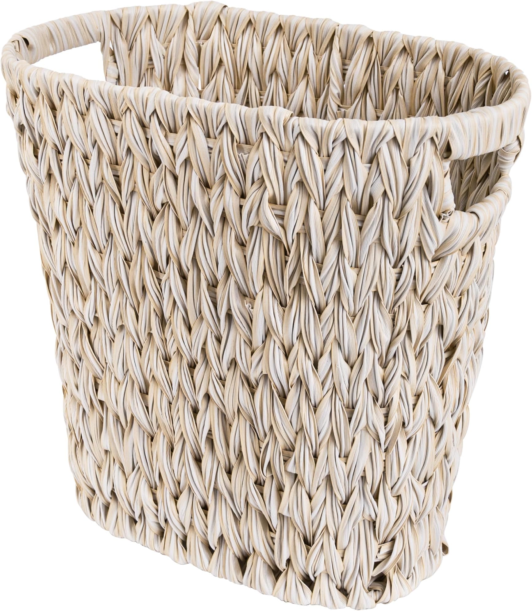 Wicker Trash Can, Waterproof Bathroom Trash Can, Wicker Waste Basket for Bathroom, Decorative Boho Waste Basket for Bedroom, Office, 19 Liters/5 Gallons