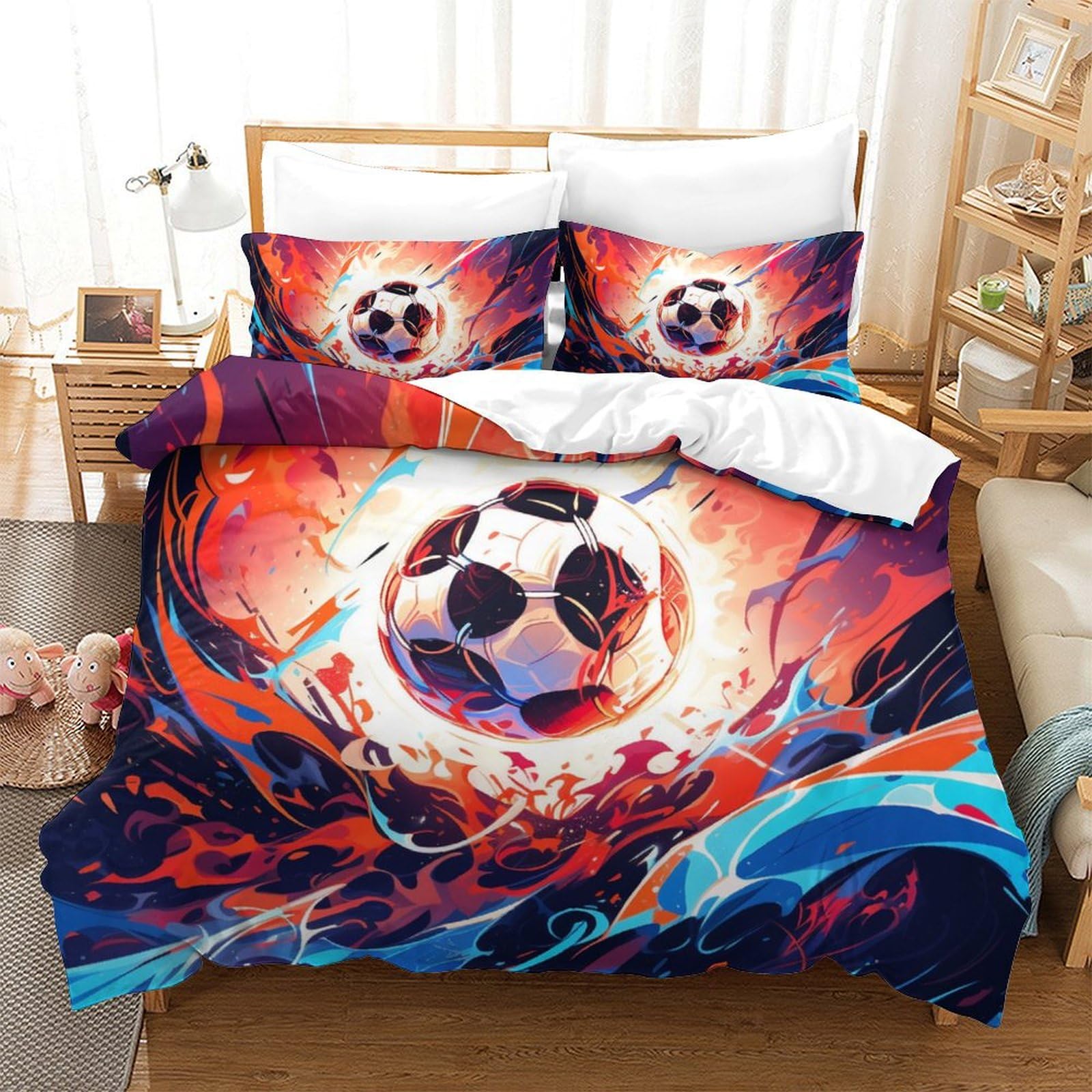 Parure de lit football zippée en microfibre douce anti-plis pour enfant