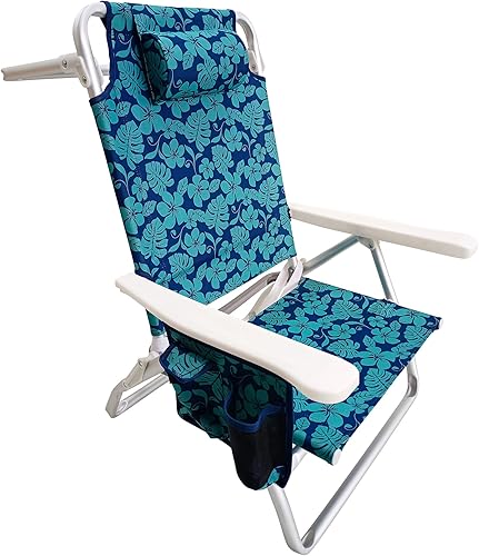 Vista 80 de Bliss Hammocks BBC-350-BF Silla de playa plegable, 5 posiciones reclinables, bolsa enfriadora desmontable, flor azul