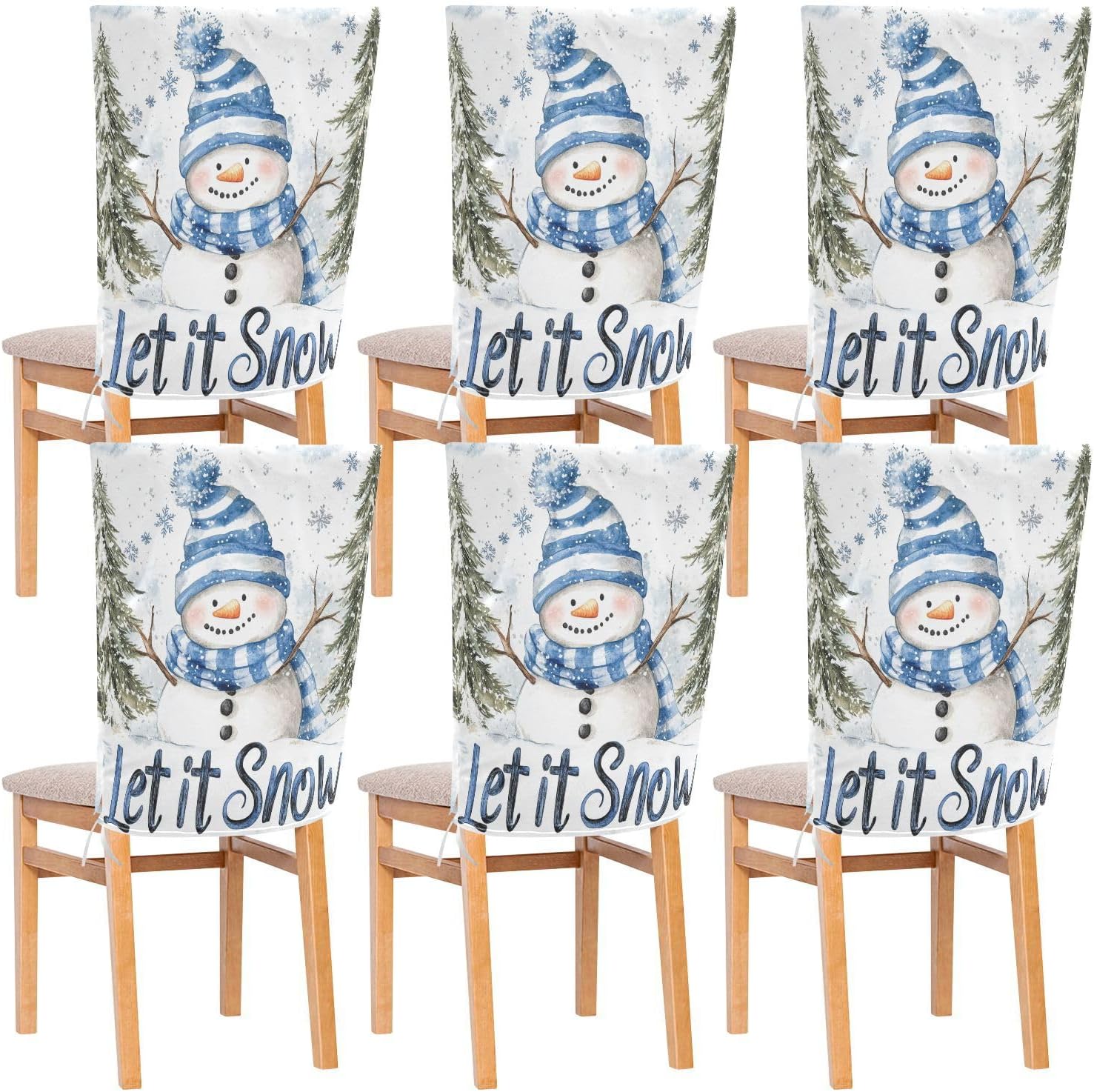 MNSRUU Christmas Snowman Chair Back Cover for Dining Room,Christmas Chair Slipcovers Set of 6, Snowman Chair Cover for Kitchen Hotel Holiday Party Decor,847