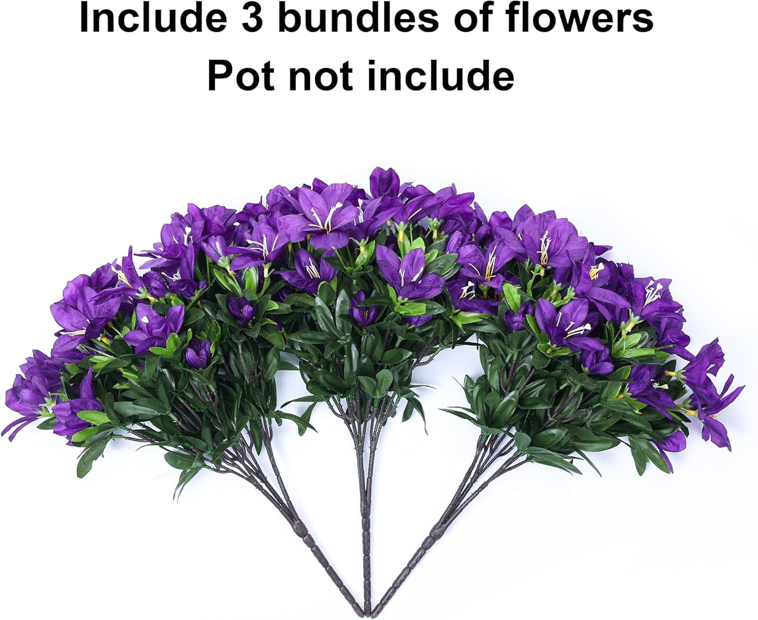 INSPRING Artificial Faux Plants Flowers for Outdoors Spring Decor,3 Bundles Realistic Outside Fake Silk Azalea UV Resistant Outdoor Artificial Flowers for Planter Porch Patio Garden Home, Dark Purple