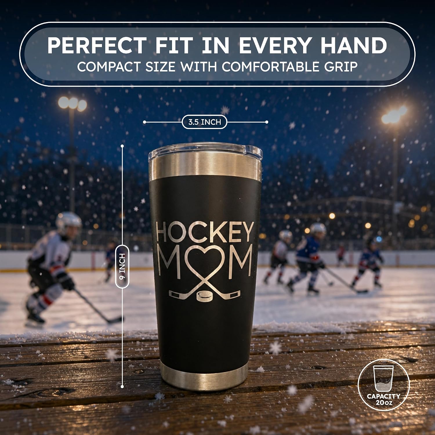 Maverick Advantage Hockey Mom Tumbler - 20 oz Black Tumbler w/Sliding Lock Lid - Mom Gift - Hockey Gift