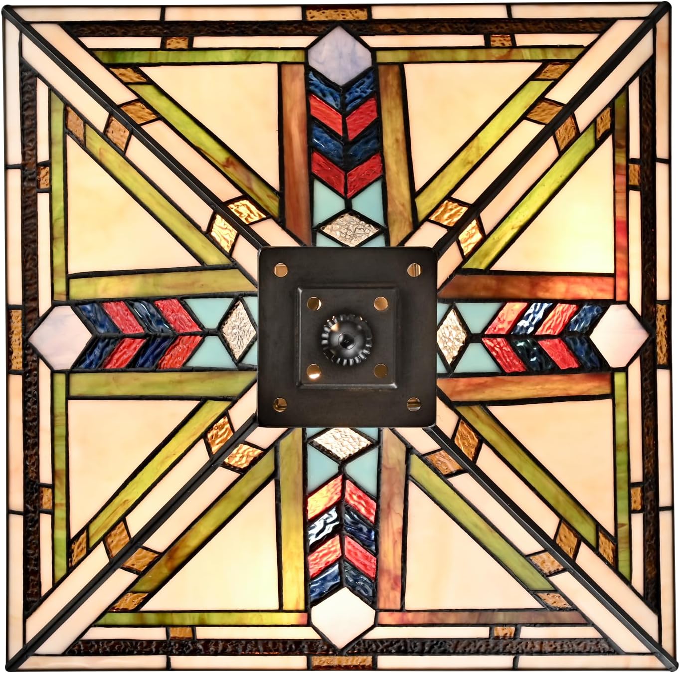 DANSEER Stained Glass Ceiling Light 3-Light Tiffany Style Semi Flush Mount Light Vintage Ceiling Light Fixture with Glass Copper Shade for Hallway Bedroom Living Room Entryway