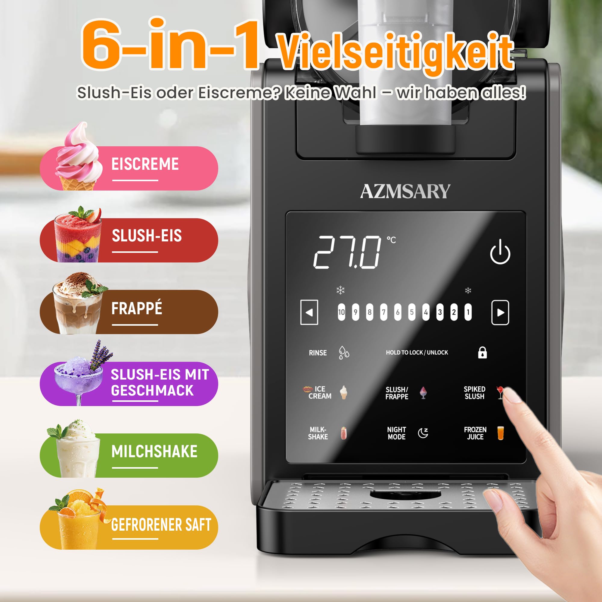 Slush Maschine 2,5 L Eismaschine mit LED-Display, 6 Programmen, automatischer Reinigung