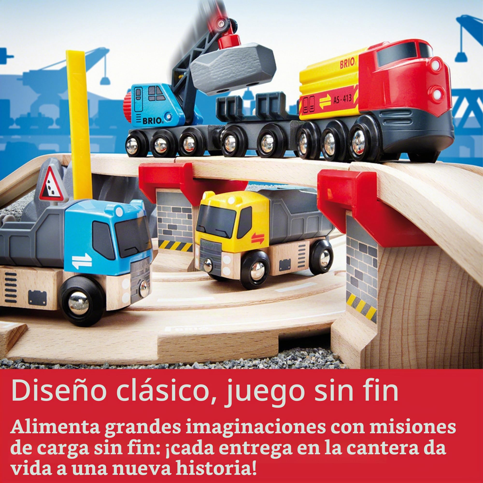 BRIO - Set Cantera Ferrocarril y Carretera, Ferrocarriles, Set de Construcción de Madera, Tren Juguete, Juguetes Niños 3 Años o más, Juegos Educativos 3 Años | Set de tren de madera circuito tren y carretera, para mayores de 3 años, para crear escenas de