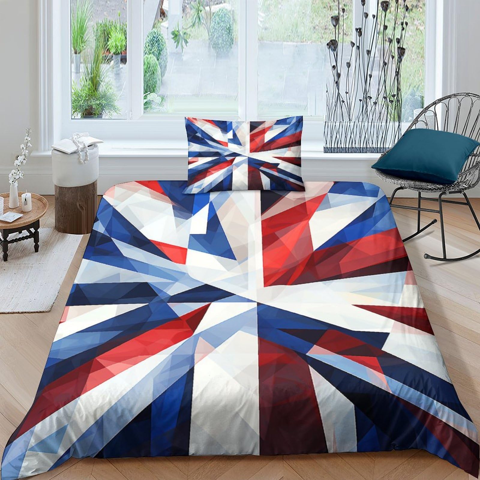 Housse de couette drapeau britannique 3D avec fermeture éclair pratique