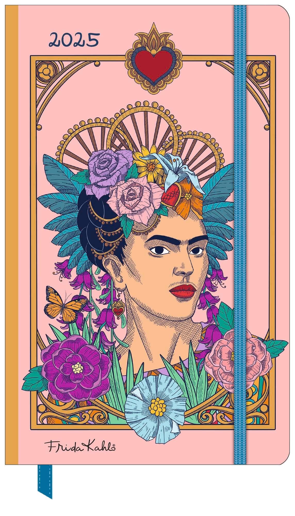 Agenda Semainier Frida Kahlo 2025 - 13 x 21 cm avec Ruban et Poche Pliable