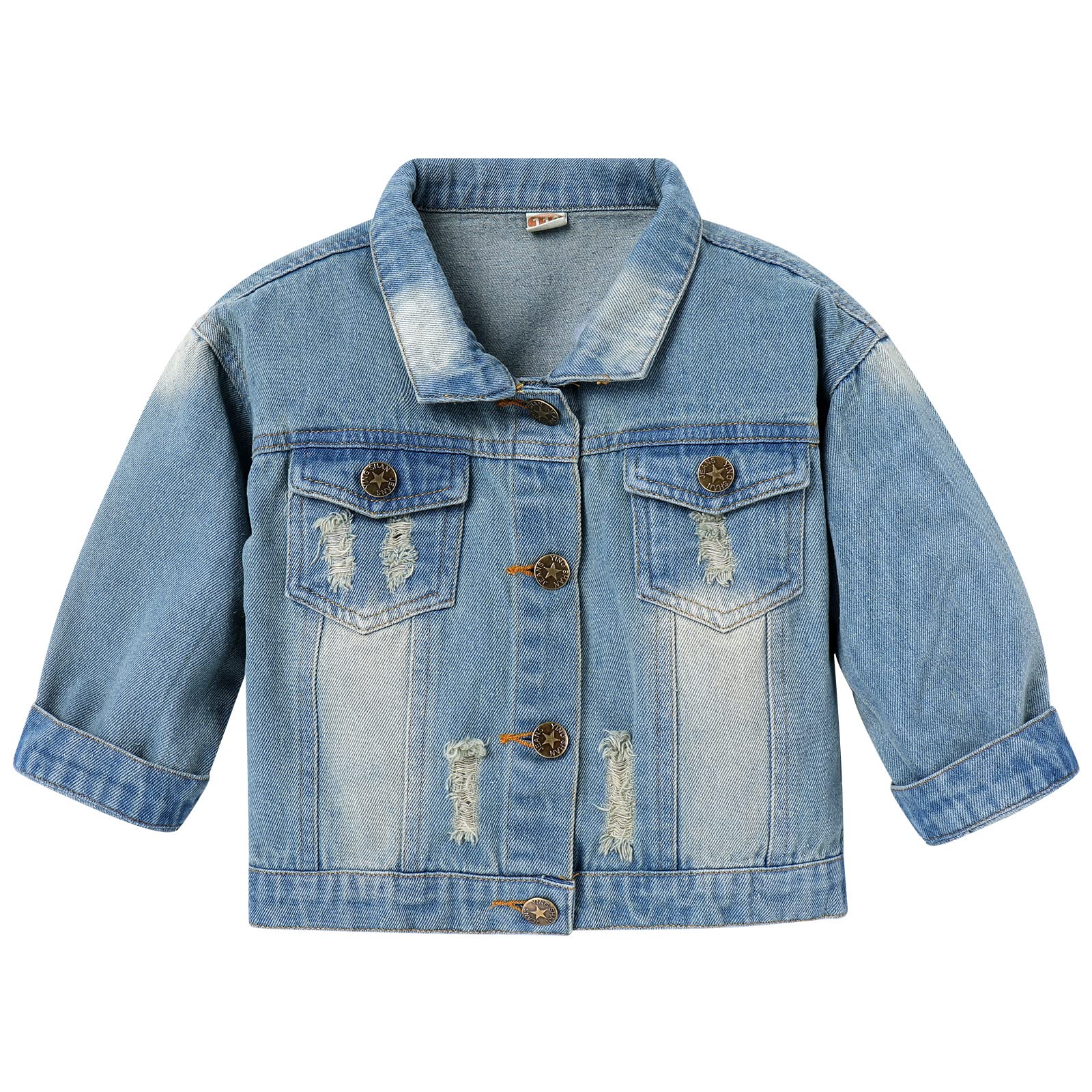 Toddler Boys Denim Jackets Basic Ripped Coat Button Down Jacket Baby Girls And Boys Casual Fall Clothing Outwear Jean Top Shacket Jacket Long Sleeve Light Blue Denim 4-5 Years
