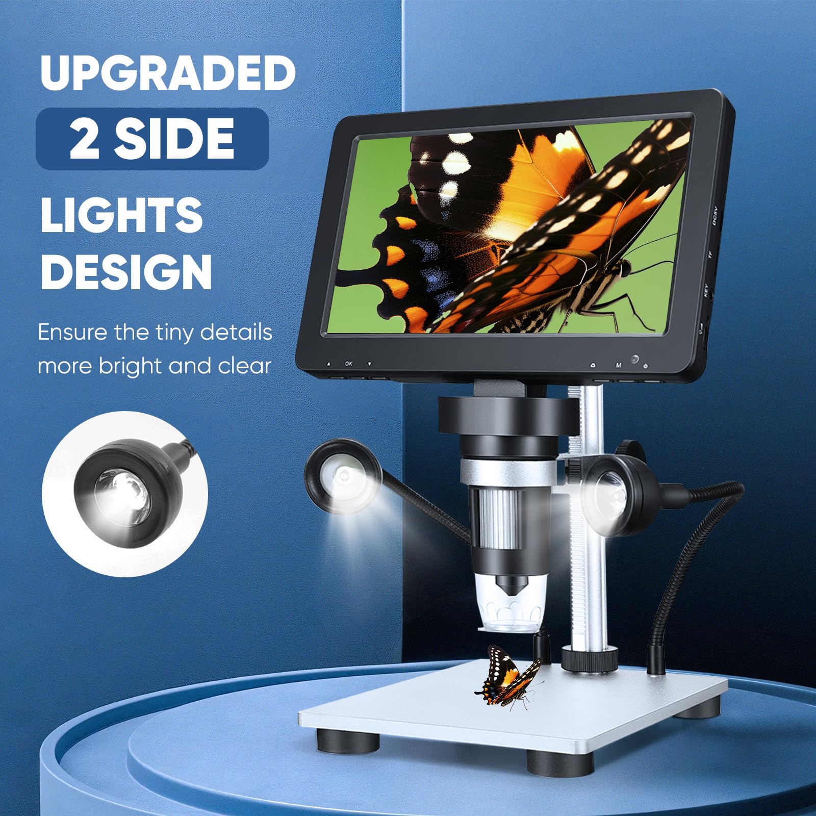 Microscopio Digitale 7" 1200x 12MP con Schermo Ruotabile HD/ 8 Luci LED/12 Lingue/10 cm Distanza Lavoro/Controller Filo Microscopio Usb per Riparazione Elettronica