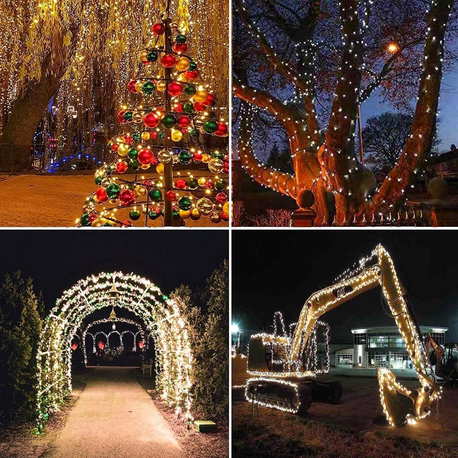 4-Pack 180FT Solar String Lights Outdoor Waterproof, Super Bright 320 LED Solar Outdoor Lights with 8 Lighting Modes, Green Wire Solar Tree Lights for Christmas Party Garden Decorations (Warm White)
