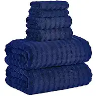 KBY Bath Towels Set 6 Piece 40x80 Inches，2 Extra Large Bath Sheets 2 Hand Towels 2 Washcloths，Highly Absorbent Quick Dry Microfiber,Ultra Soft Towel Set for Bathroom，Spa，Gym， Hotel(Navy Blue)