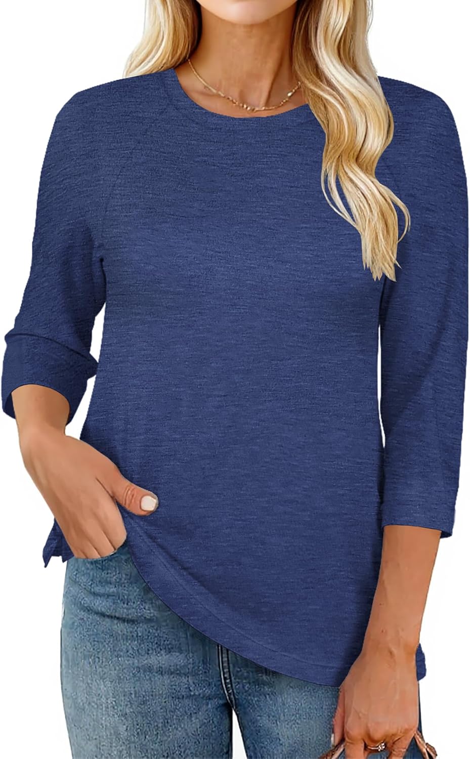 rosemia Womens Shirt 3/4 Sleeve Tops Crew Neck Spring Loose Casual Tshirts Basic Fall Tunic Tops