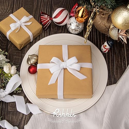 Miniatura 25 de Ribbli Cinta de terciopelo rojo oscuro de poliéster, carrete continuo de 5/8 pulgadas, cinta de Navidad para envolver regalos, ramos florales