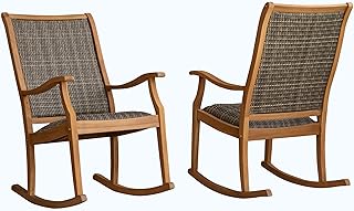 Cambridge Casual Emerson Teak Porch Rocking Chair Set of 2, Solid Teak Wood Outdoor Rockers with Padded Woven Seat, Weather-Resistant Wicker