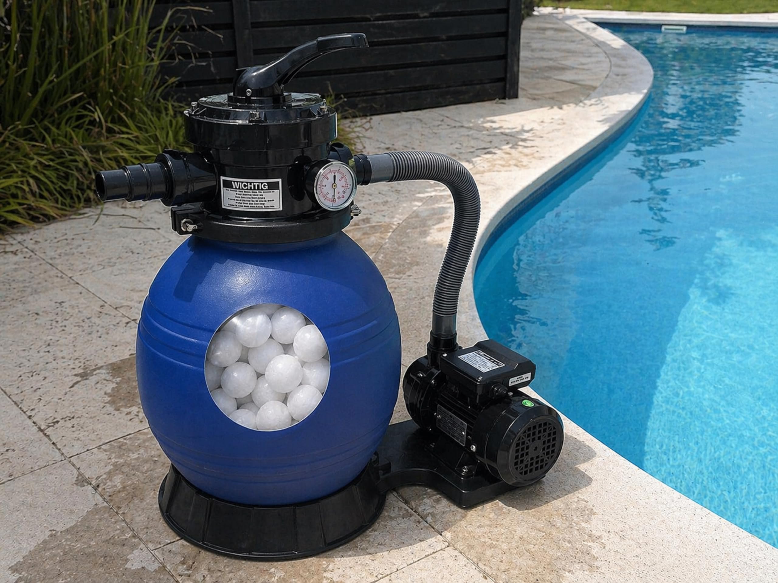 DMS® SFA-01 filtr piaskowy, system filtra piaskowego, 10200 l/h, system filtrujący do basenu, 4-drożny zawór, łatwe sterowanie, filtr do 20 kg, kolor piaskowy