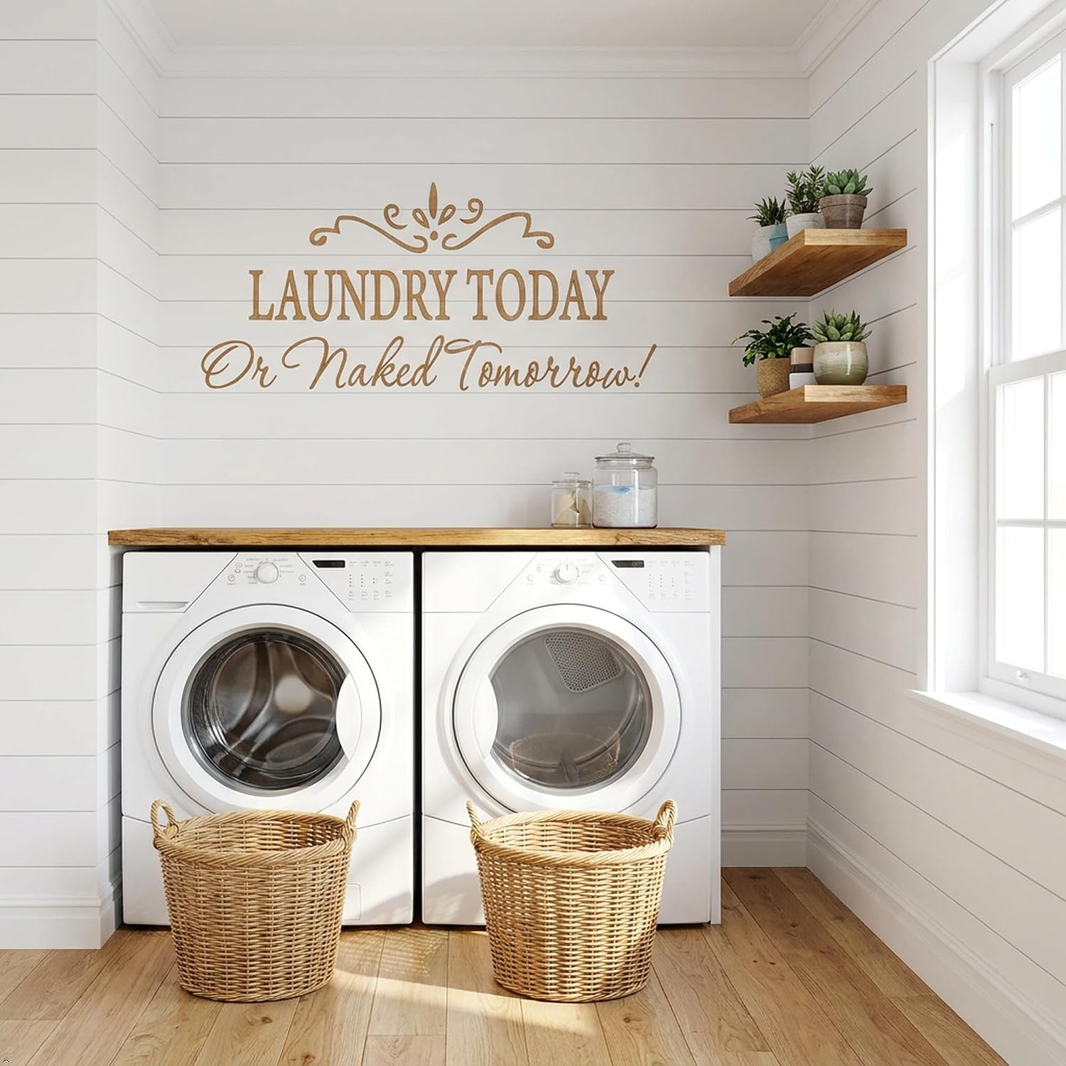 Picniva Laundry Today or Naked Tomorrow Funny Wall Decor Decal Black image 4