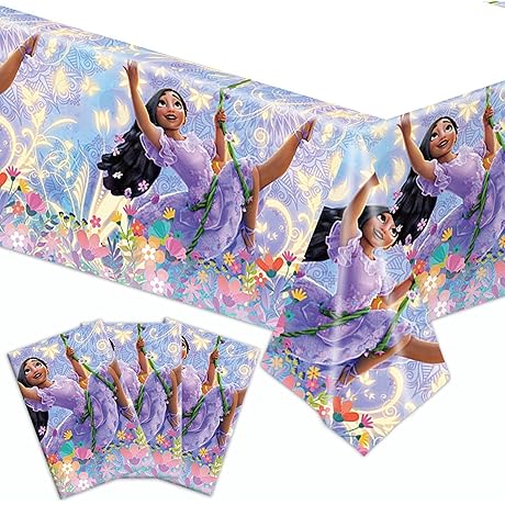 3pcs Encanto Birthday Party Supplies Isabela Plastic Tablecloth