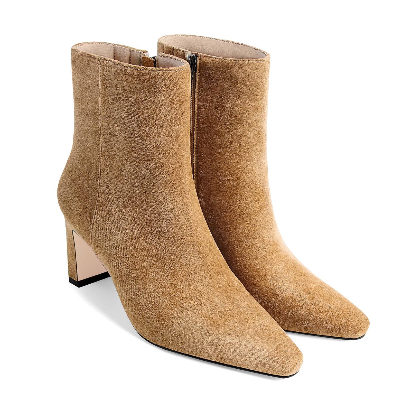 Women's Ankle Boots Chunky Low Heel Square Toe Heeled Booties with Side Zipper Fall Winter Dress Short Boots