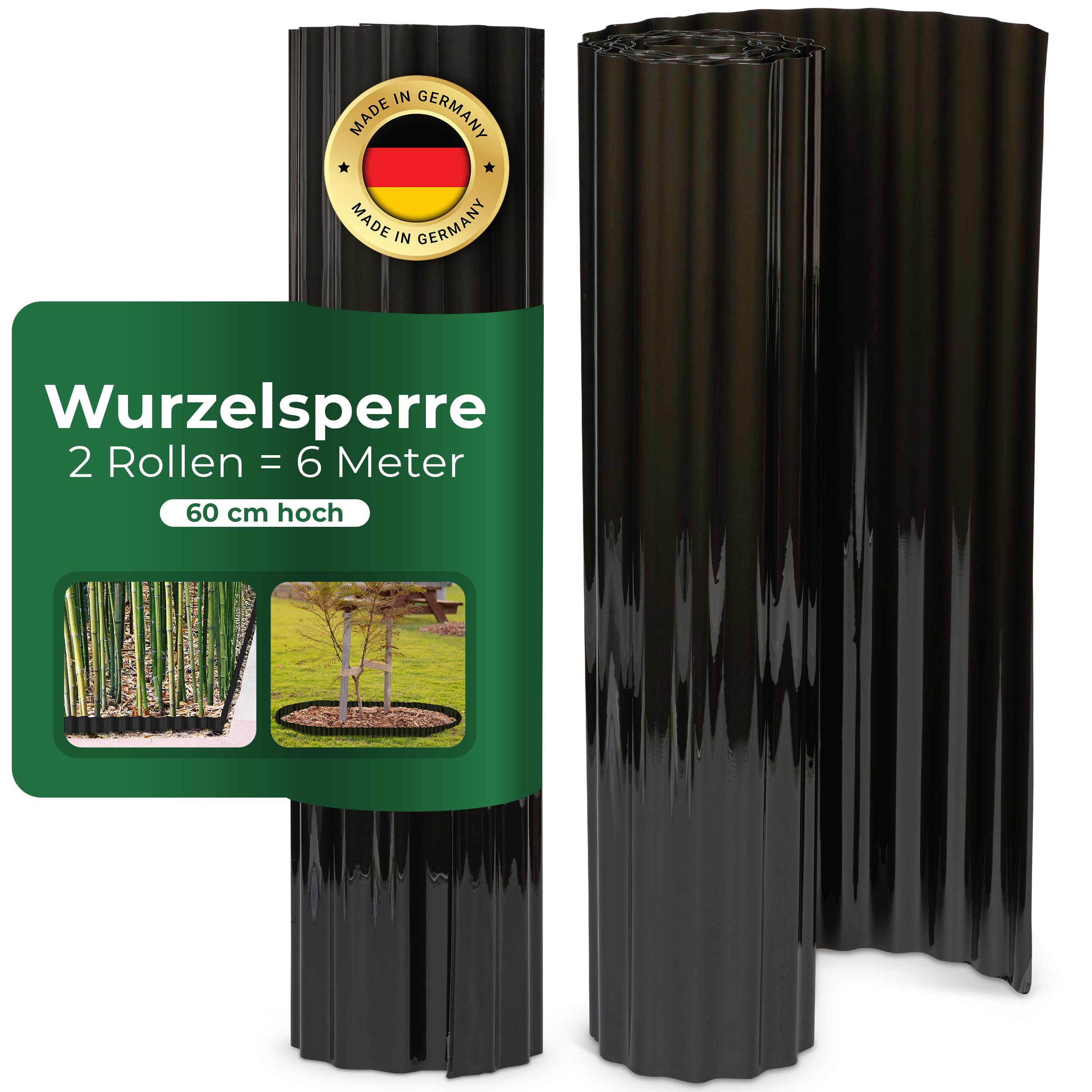 Novatool 2 Stück Wurzelsperren I 3,5 x 0,60 m I Schwarz I individuell formbar I Wurzelschutzbahn Rhizomsperren Bambussperren Wurzelstopp Unkrautsperren Wurzelbarrieren Rasenkante