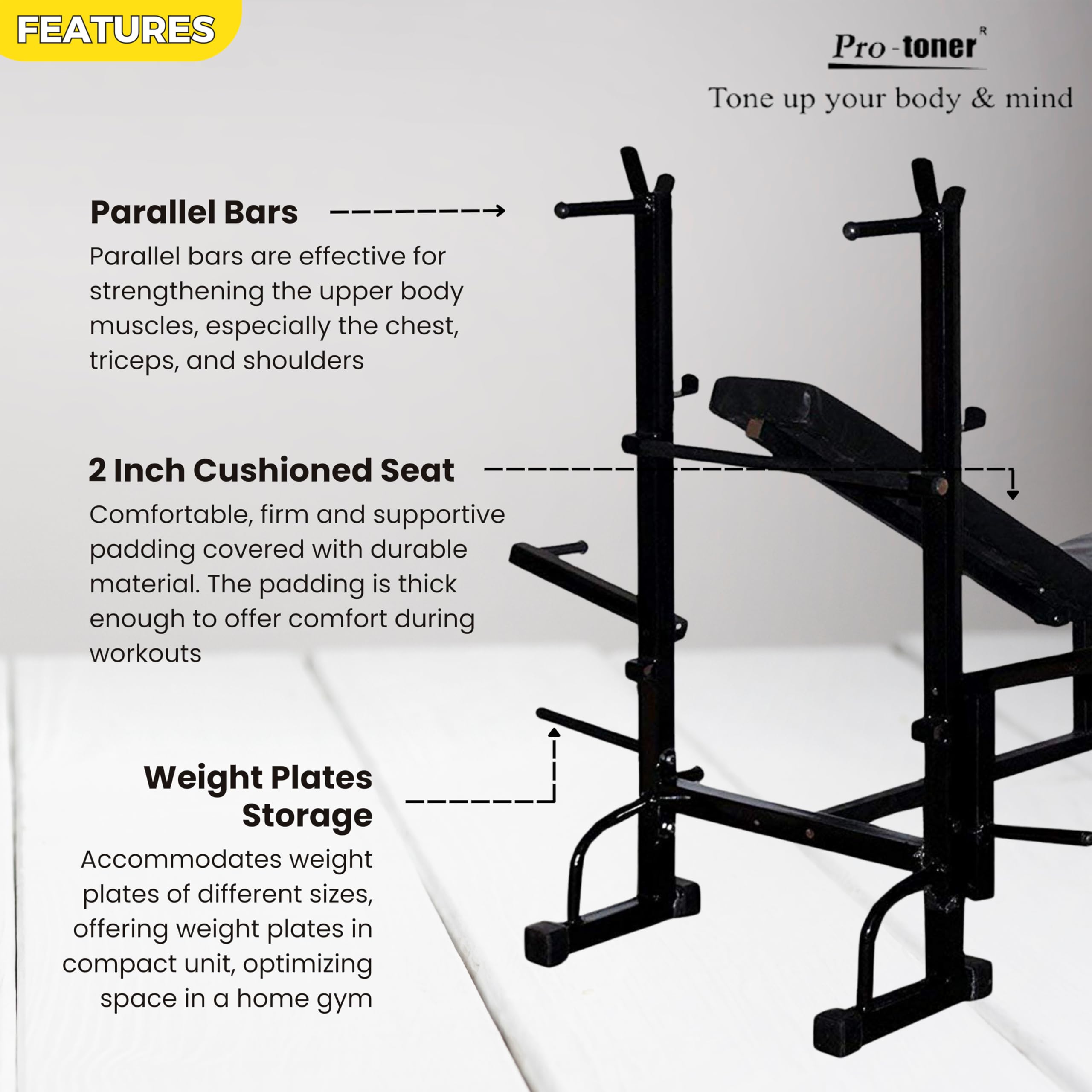 Protoner 50 Kg Gym Set With Bench Protoner Steel Weight Package