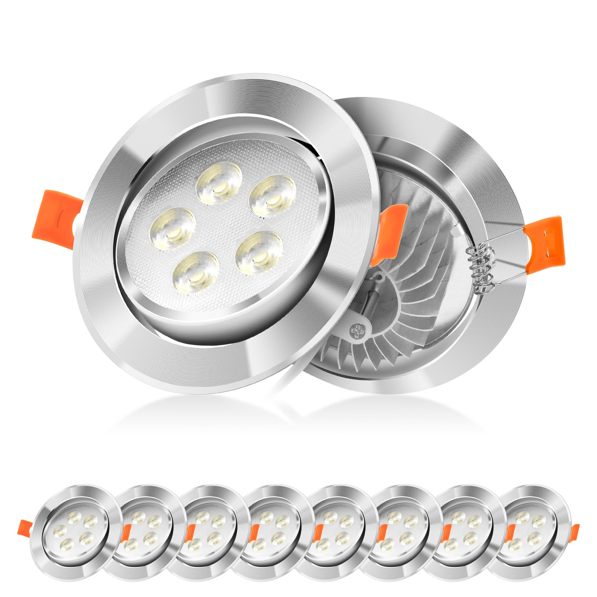 LED Einbaustrahler 230V, 10er Set 5W Kaltweiß 85-95mm Lochmass | Einbauspots Schwenkbar, Deckenspots Einbauleuchten, led spots flach für Badezimmer Wohnzimme