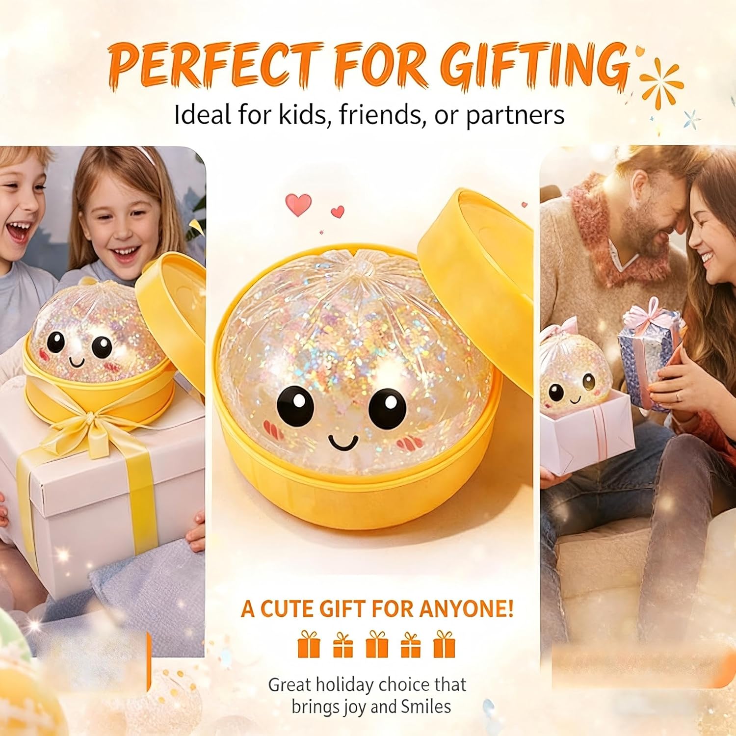 Glitter Dumpling | Glitter Dumpling Squishy with Box | Dumplings Sensory Squeeze Toy for Stress Relief | Dumplings Squishy Playing Party | Soft Squeeze Decompression Dough For Kids and Adults | 2 Pack