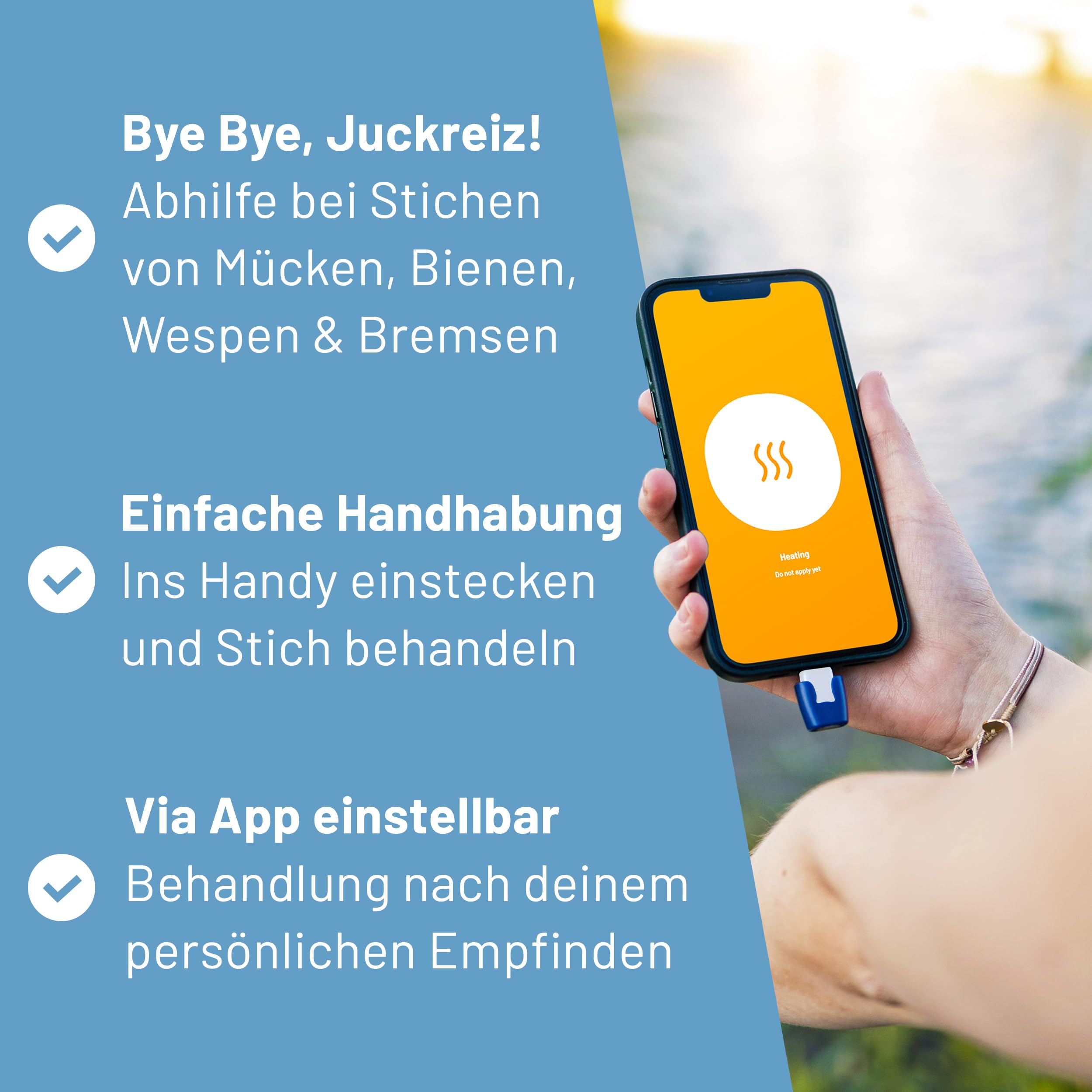 heat it - Insektenstichheiler für dein Smartphone - Chemiefreie Behandlung von Juckreiz & Schmerz mit konzentrierter Wärme - für Android & iPhone 15/16/17 (USB-C)