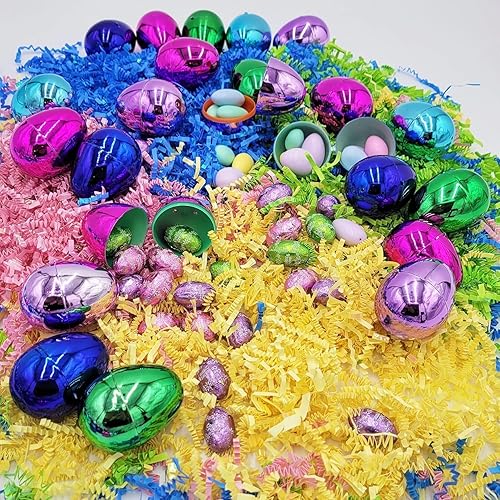 Miniatura 7 de The Dreidel Company Huevos de Pascua rellenables (paquete de 24) de colores metálicos brillantes con bisagra, huevos de Pascua de plástico a granel,