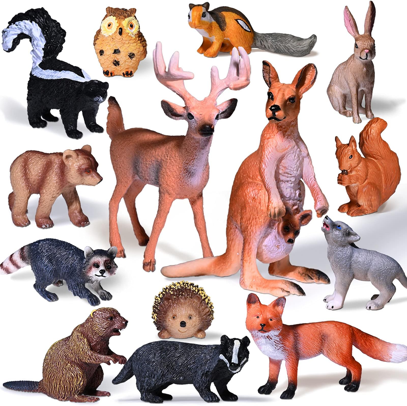 Moukiween Woodland Animals Figures – 14pcs Realistic Forest Animals Cake Toppers Creatures Figurines Playset Miniature Animal Toys Birthday Gift for Kids Toddlers