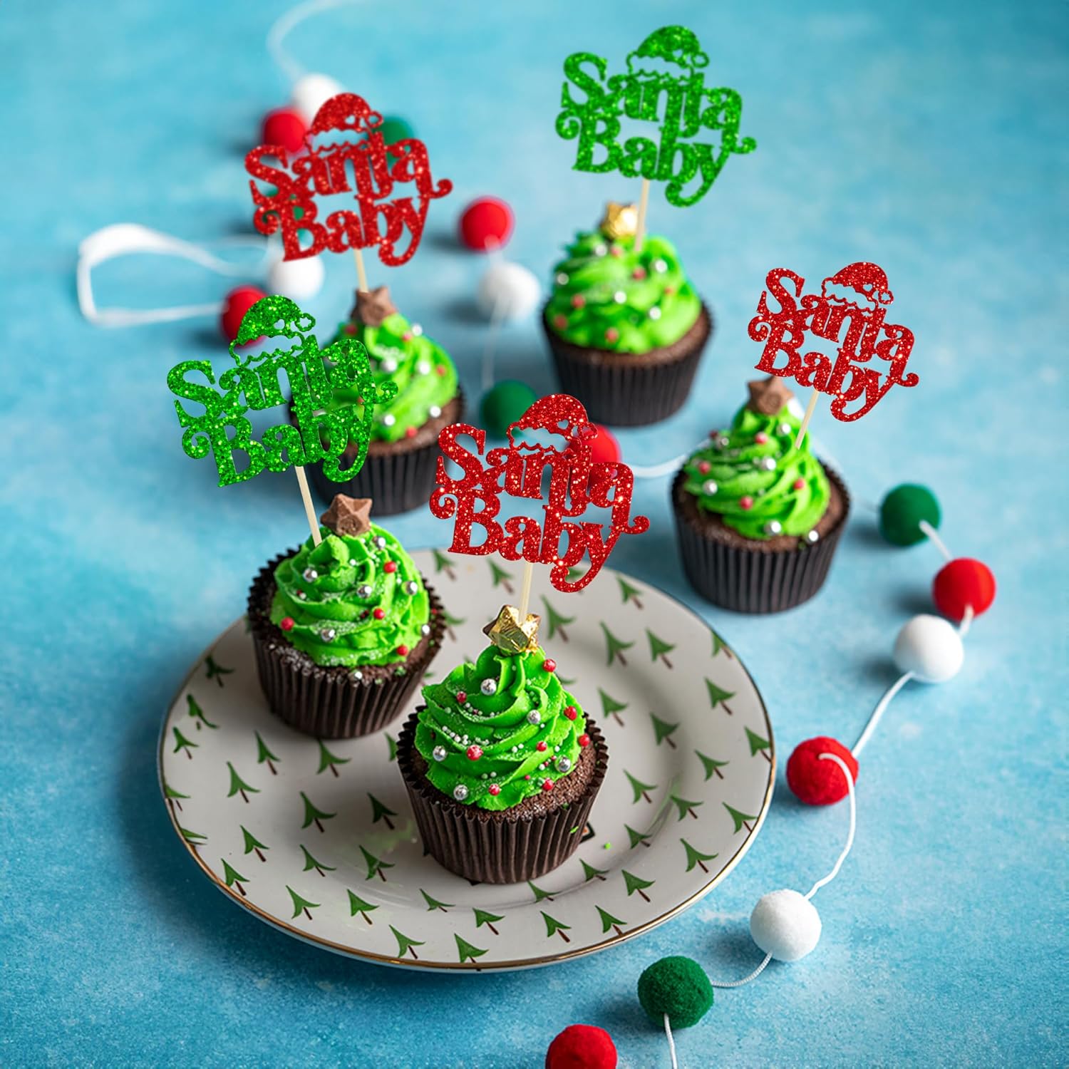 Ephlyn 24Pcs Christmas Santa Baby Cupcake Toppers Glitter Merry Christmas Cupcake Picks for Baby Shower Gender Reveal Kids Boys Girls Birthday Party Cake Decorations Supplies Multicolor - Image 7