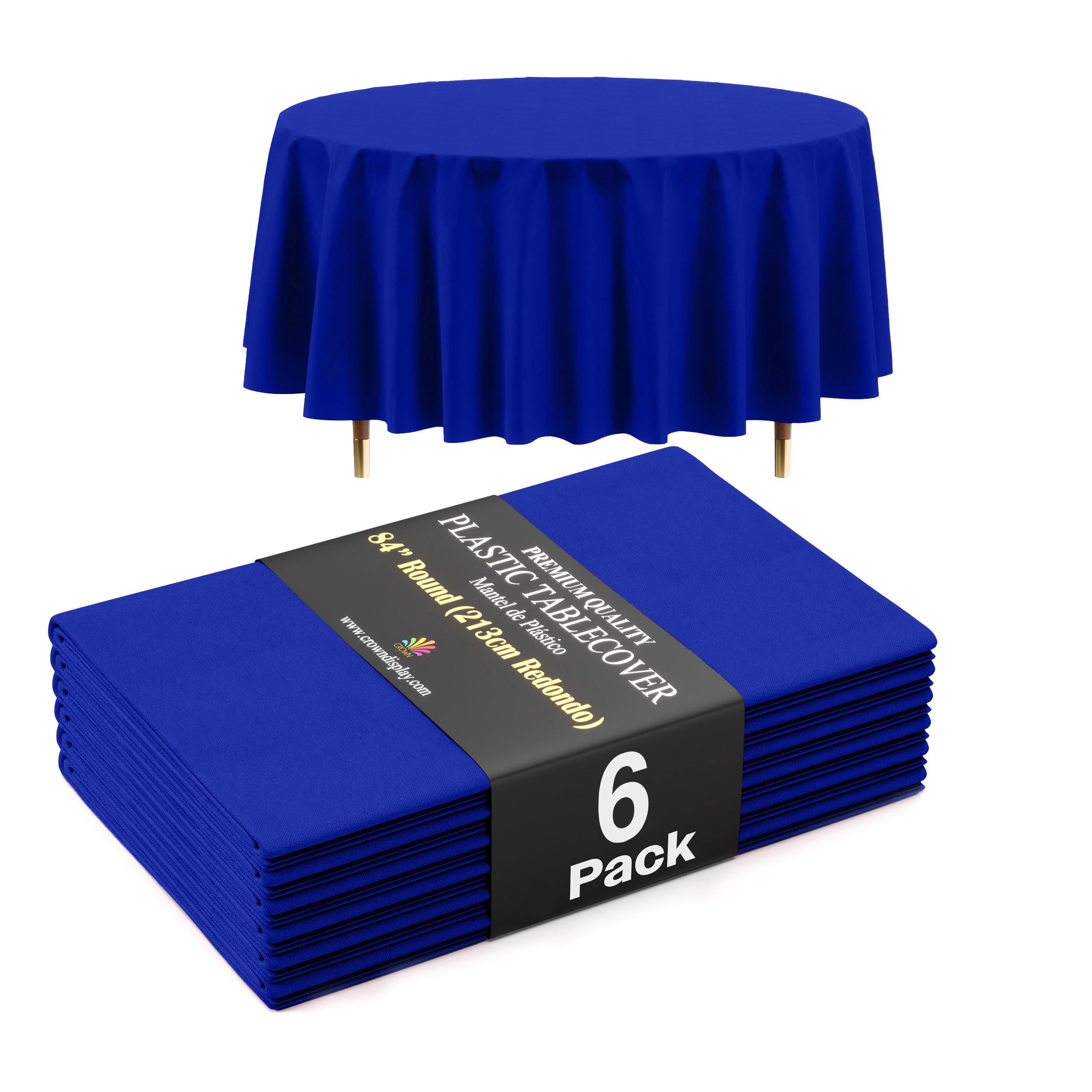 Exquisite 66% Thicker Premium Dark Blue Round Tablecloth 0.5 Mil 6 Pack Plastic Table Cloth 84 Inch Round Plastic Tablecloth Won't Tear Easily Like Cheap Thin Brands