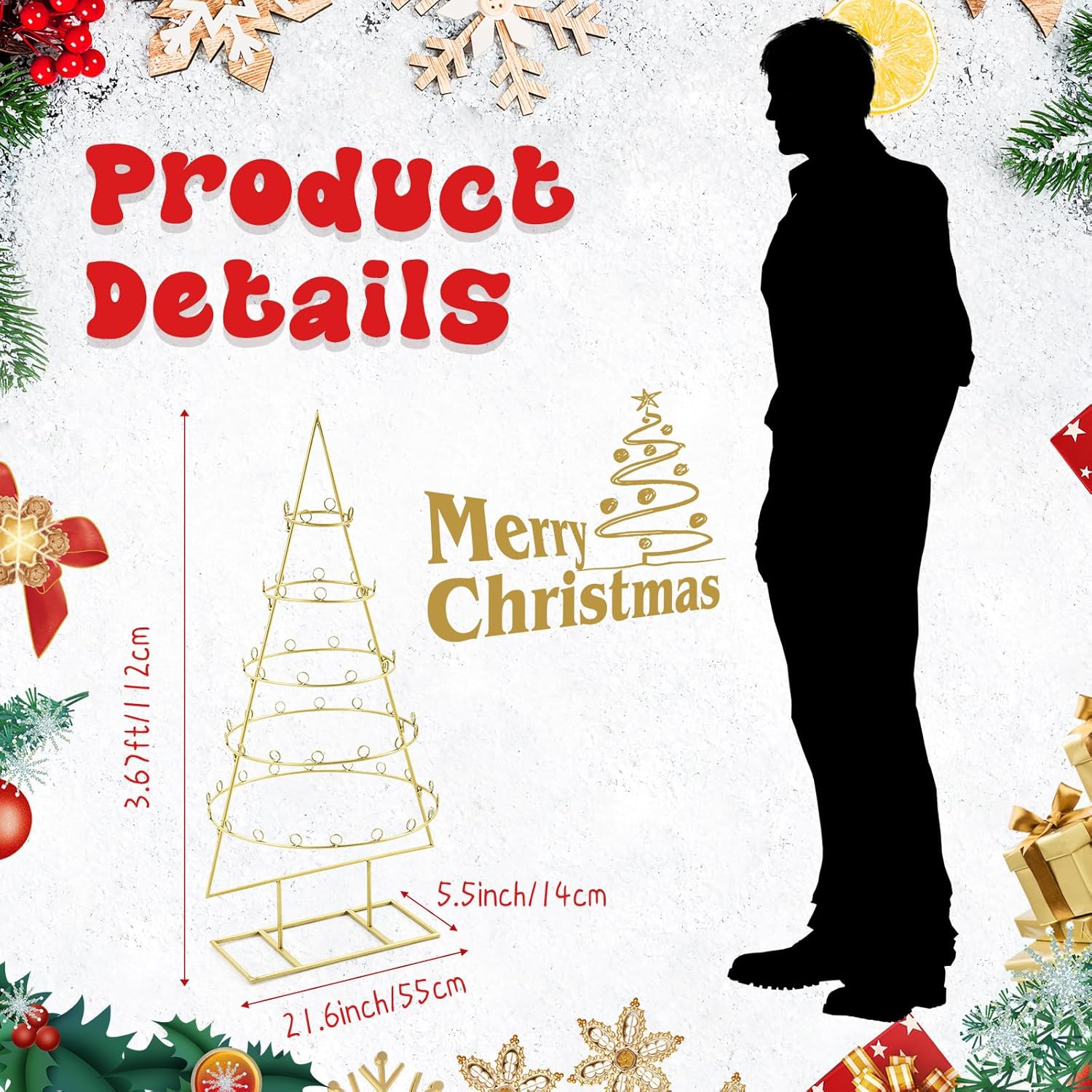 Vercraft Christmas Tree Card Display Holders 44 Tall Metal Christmas Party Gift Card Photo Tree Holder Stand Gold Tabletop Display for Pictures Home Decoration