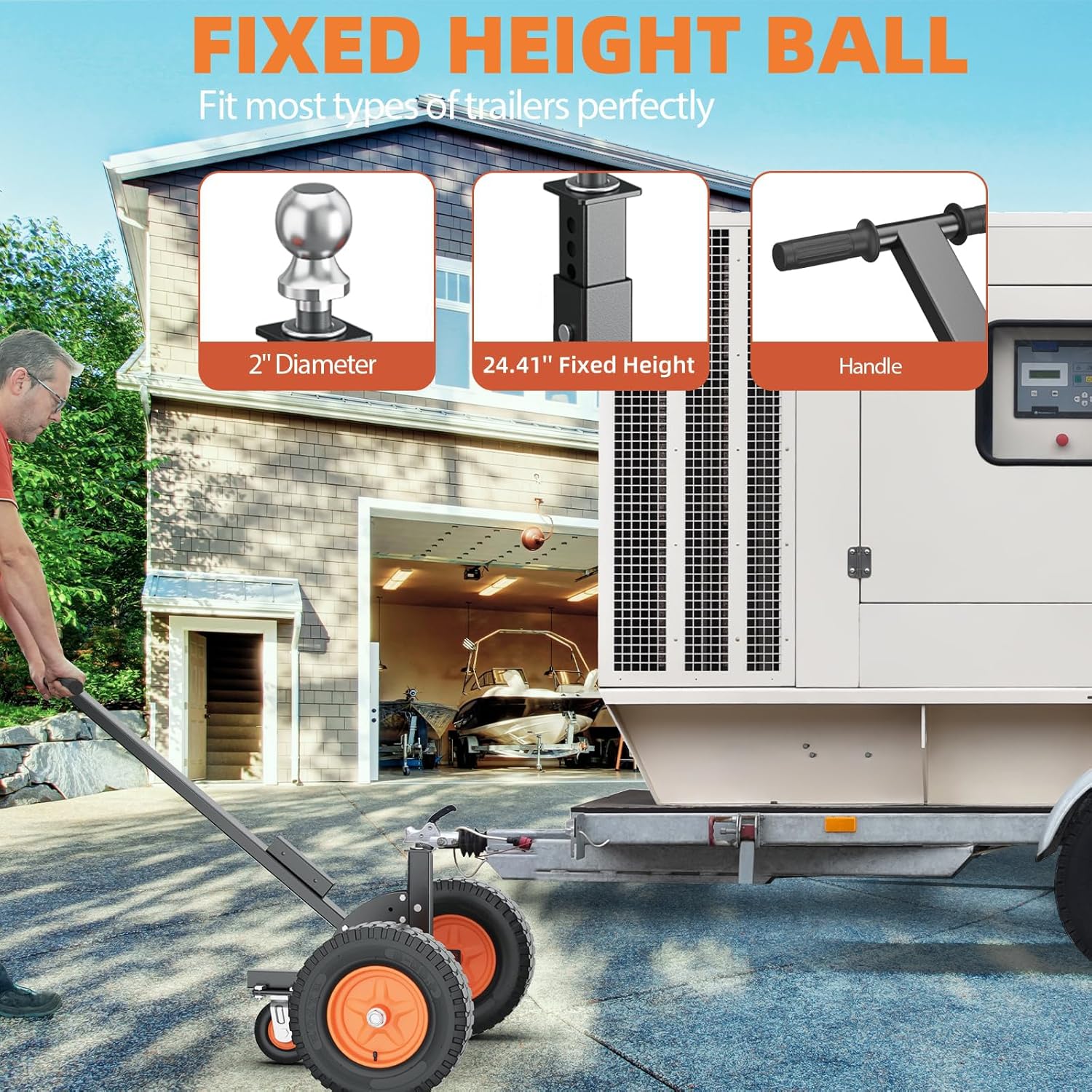 Heavy Duty Trailer Dolly – 1500 Lbs Capacity, Carbon Steel Construction, 2-Inch Hitch Ball – 2-in-1 Trailer Mover for RVs, Boats, Utility Trailers, Campers, and Jet Skis