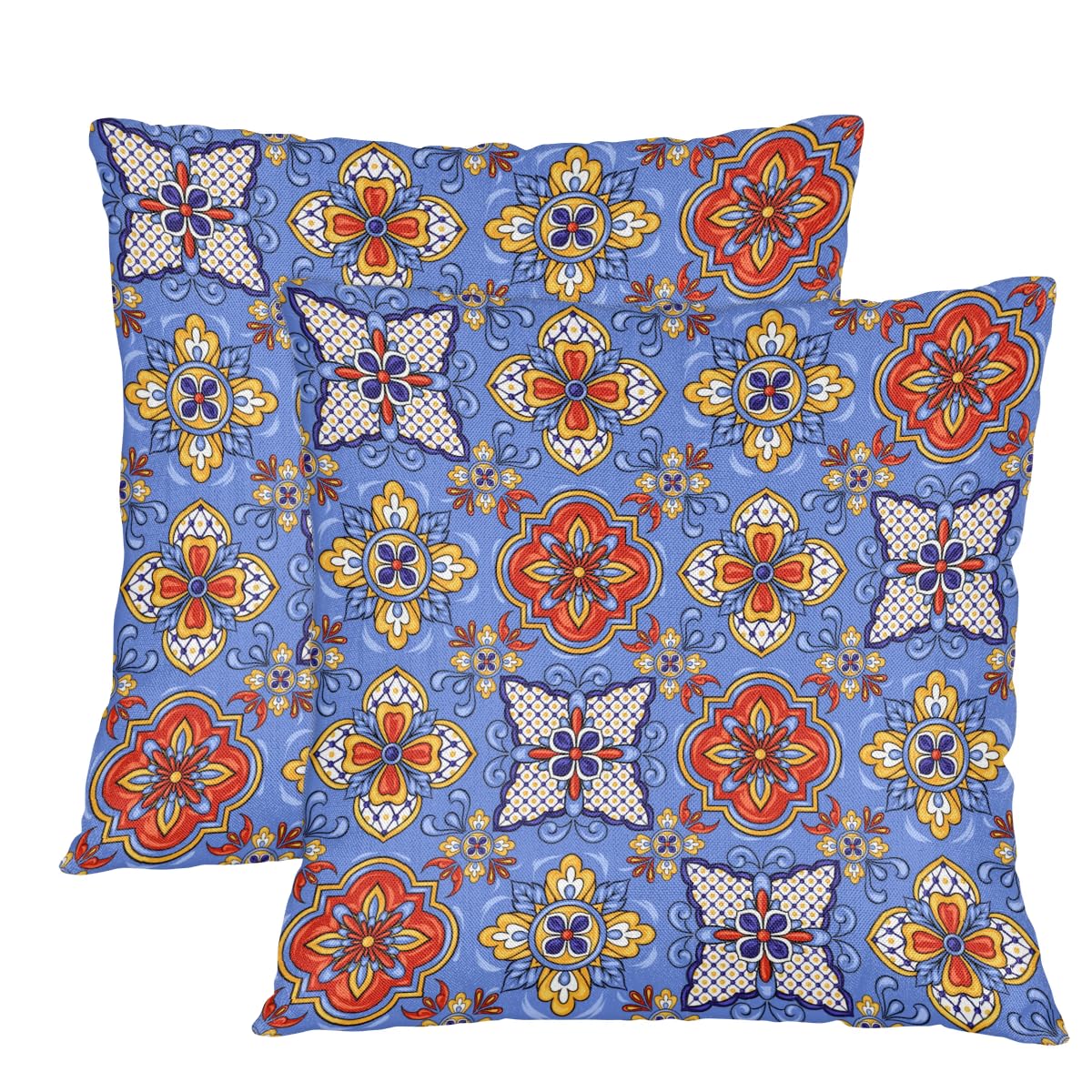 Housse de coussin mexicain bleu pour canapé et lit, grand format bohème champêtre 61x61