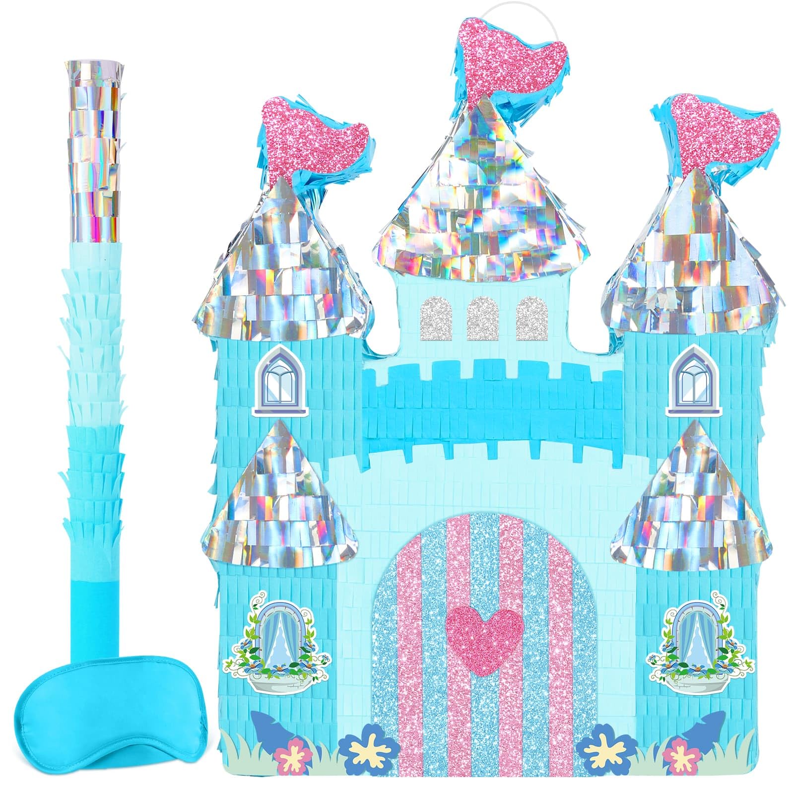 WERNNSAI Princess Castle Piñata - Ice Castle Piñata Blue Princess Party Decorations for Girls Birthday Party Game Magical World Birthday Party Decoration Supply Winter Fairy Party Game — image 1