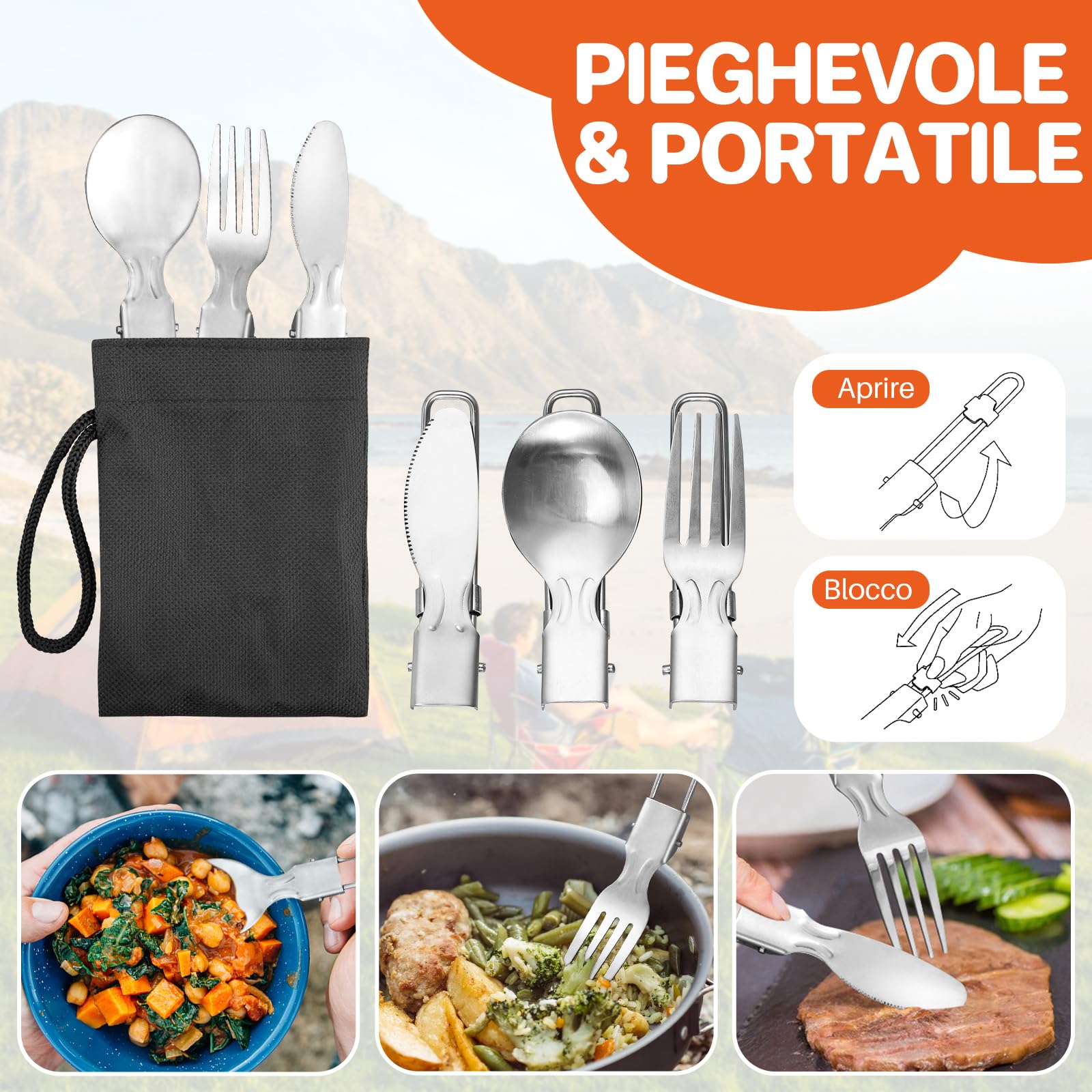 FUNYKICH 17 Pezzi Set di Pentole da Campeggio in Alluminio,Posate Pieghevoli,con Bollitore,Tazze in Acciaio Inox e Moschettone, per Pesca,Picnic e Escursioni