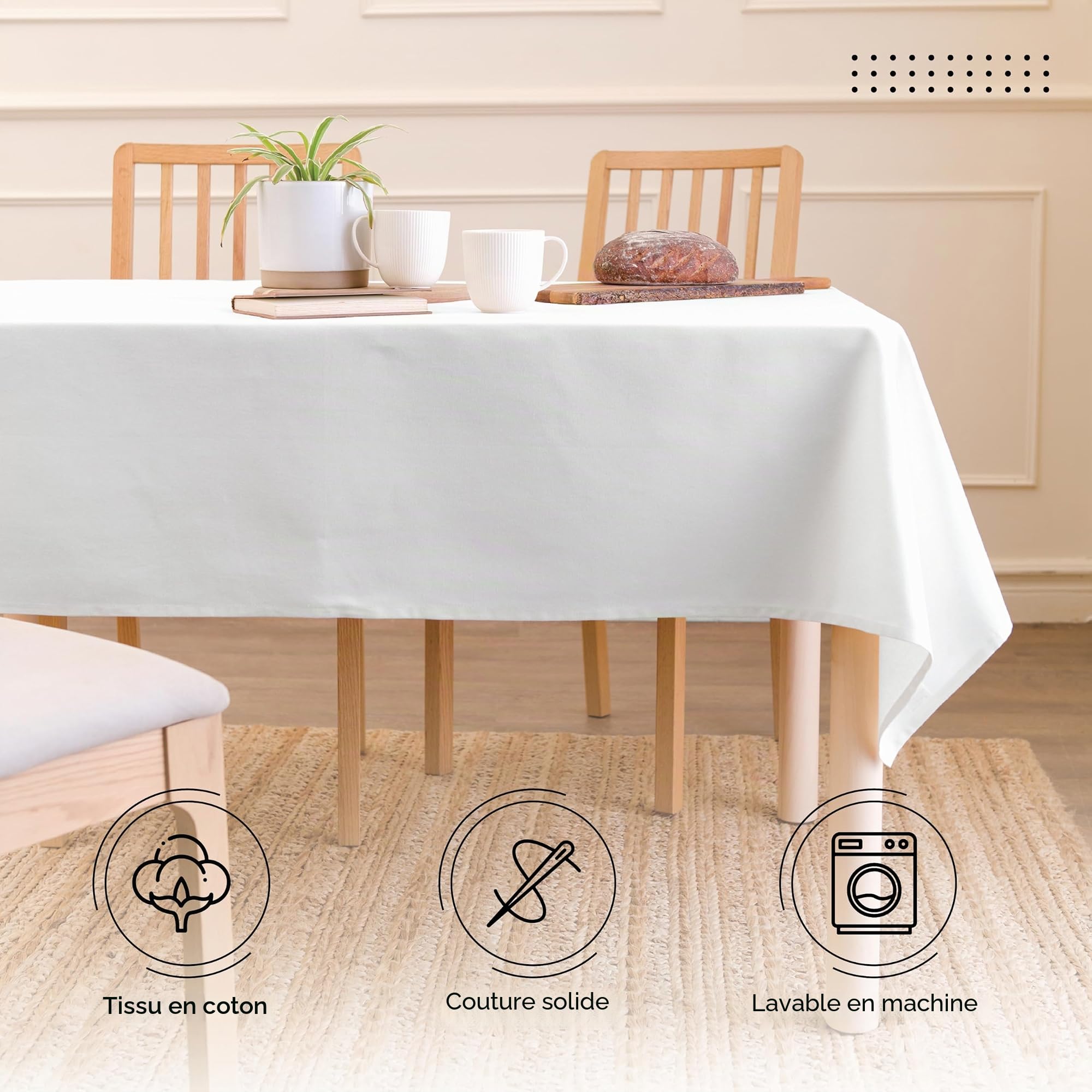 Encasa XO Nappe Rectangulaire en Toile de Coton 56"x120" Blanc