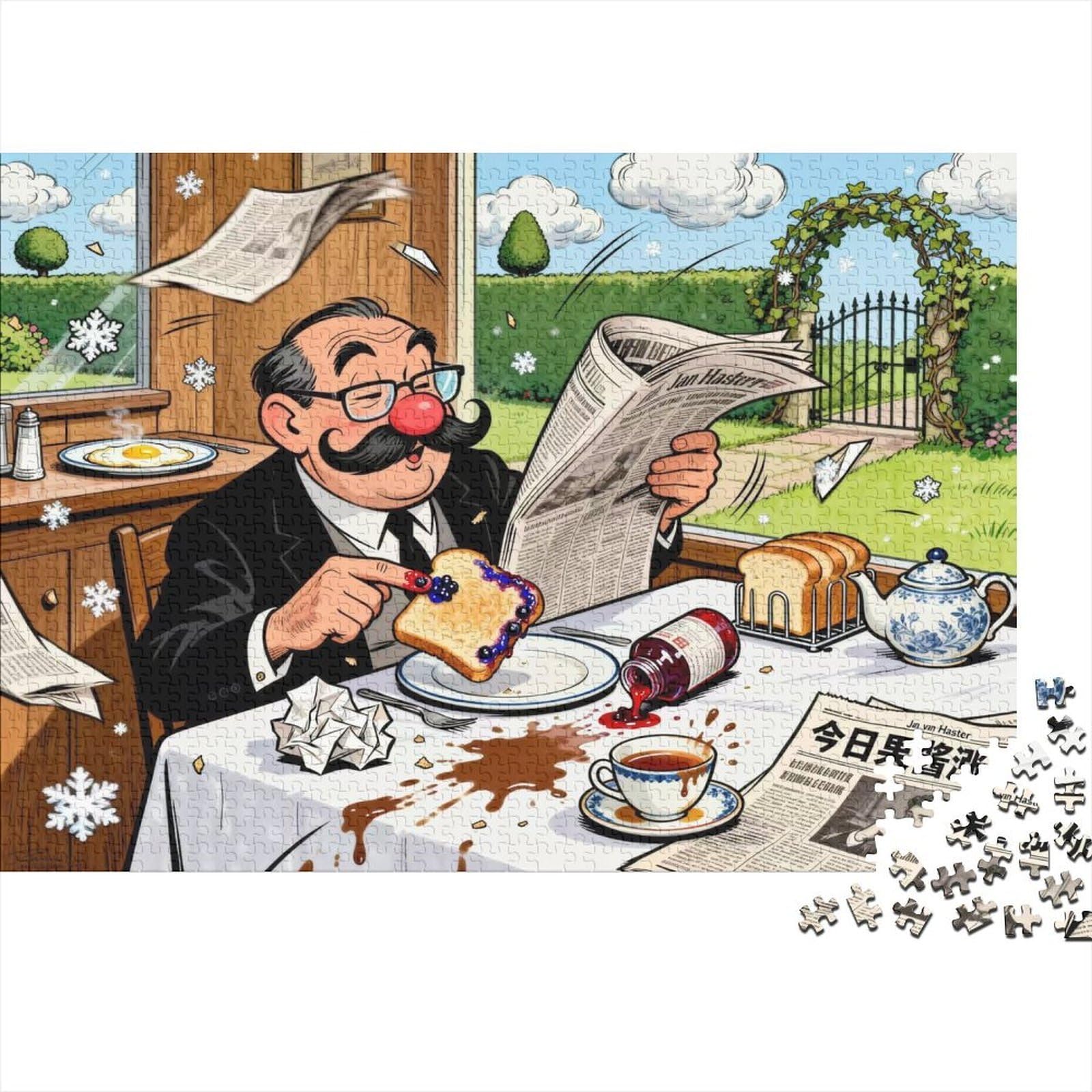 Reading The Newspaper at Breakfast Wooden Jigsaw Puzzle Waterproof 1000 Piece Puzzles for Adults Gifts Impossible Home Decoration