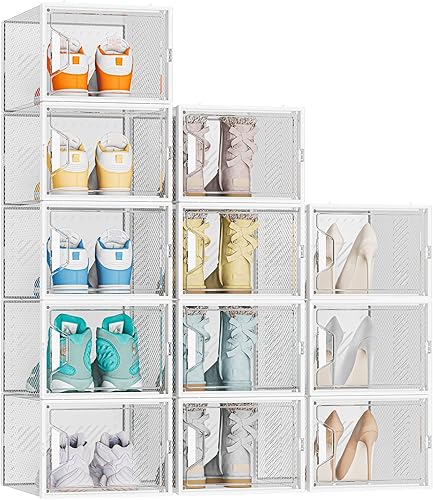 SIMPDIY Organizador de zapatos paquete de 12 organizadores de zapatos para armario cajas de zapatos cajas de almacenamiento apilables de plástico