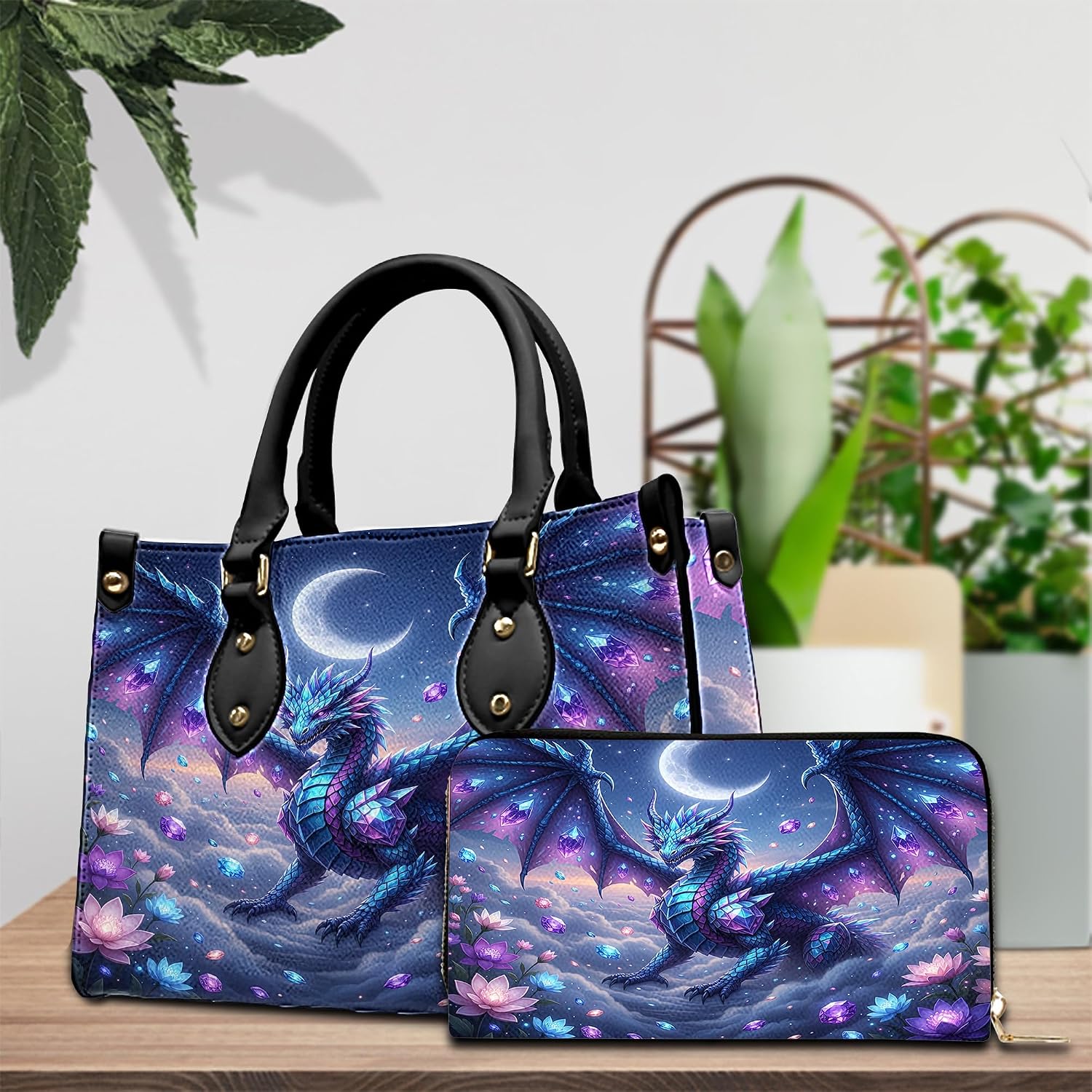 Personalized Dragon Leather Handbag, Fantasy Gothic Purse for Women, Mythical Shoulder Bag Gift for Dragon Lovers | PU Leather, Strap Adjustable